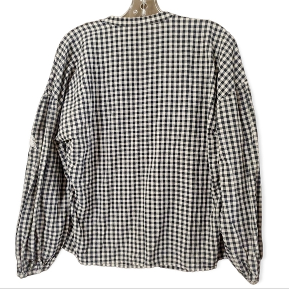 ZARA black white check 100% cotton embroidered long sleeve top - Picture 2 of 7